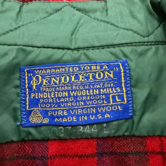 Vintage Pendleton Wool Flannel Shirt Men's Large Red Green Tartan Plaid 90s USA - Picture 7 of 16